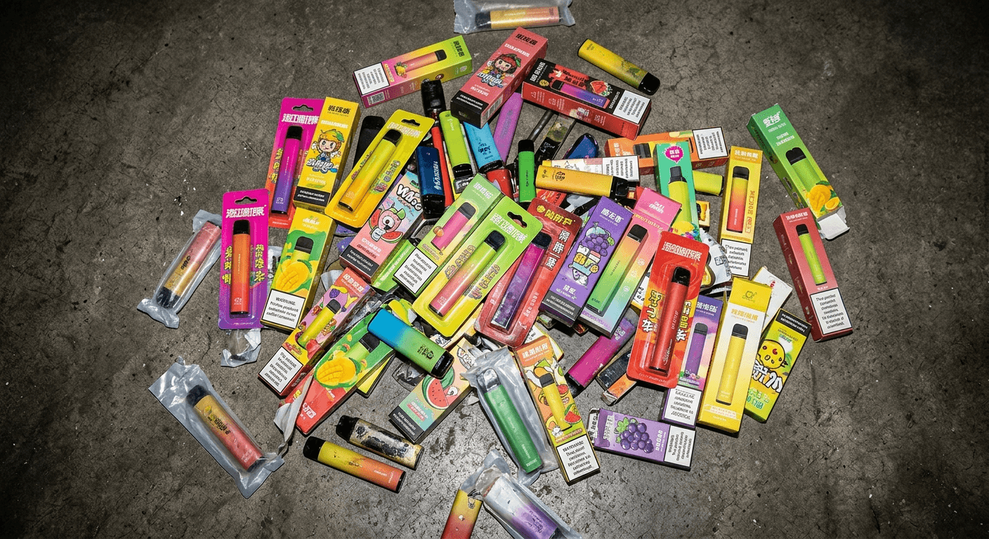 Illegale vapes uitgestald in een verkooppunt